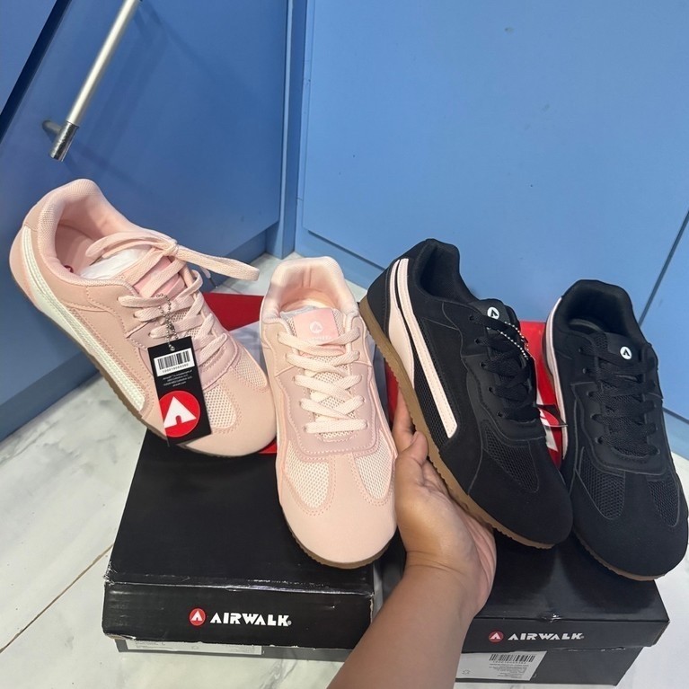 Sepatu Sneakers Airwalk women pink & hitam bahan suede ukuran 36, 37, 38, 39 sale (HALIA)