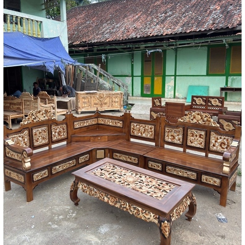 KURSI TAMU JATI SUDUT | KURSI JATI JEPARA L | KURSI TAMU JATI JEPARA