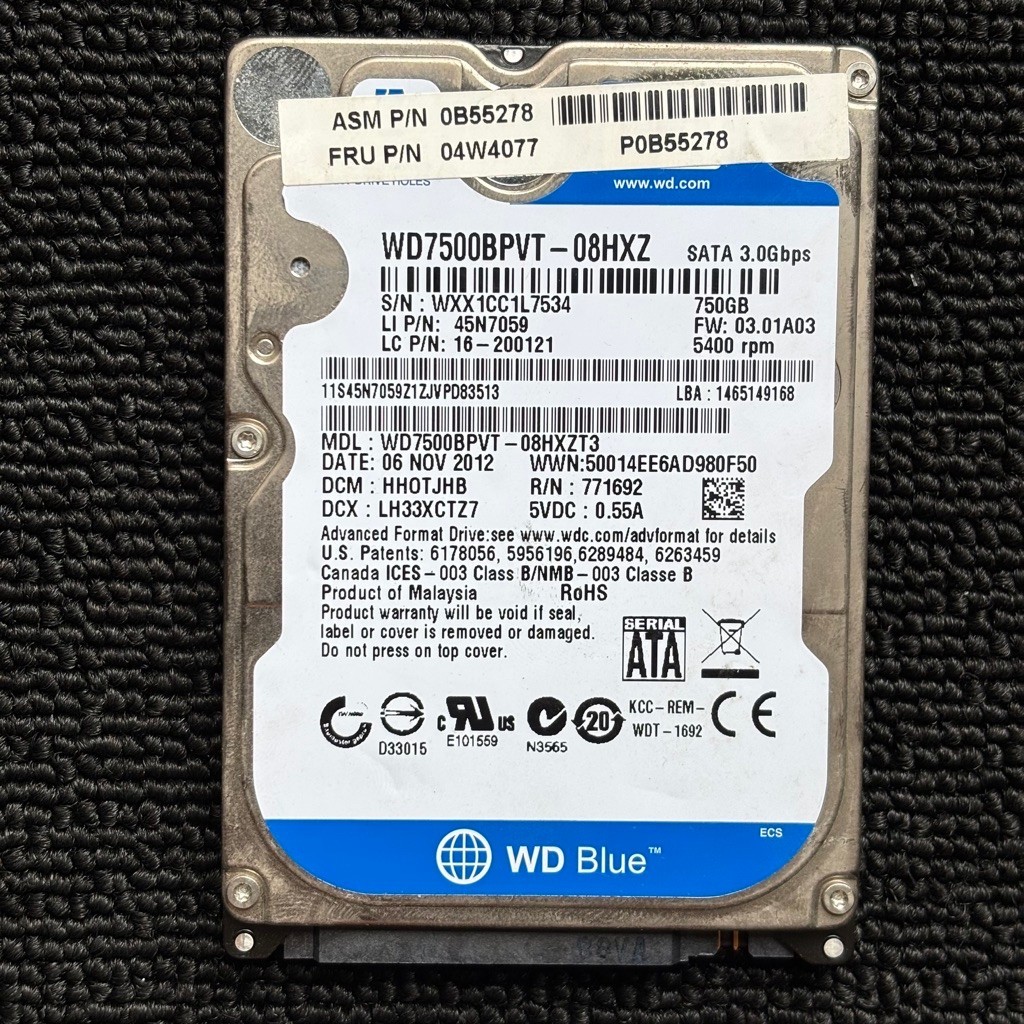 HARDDISK LAPTOP WD BLUE 750GB SENTINEL FAT