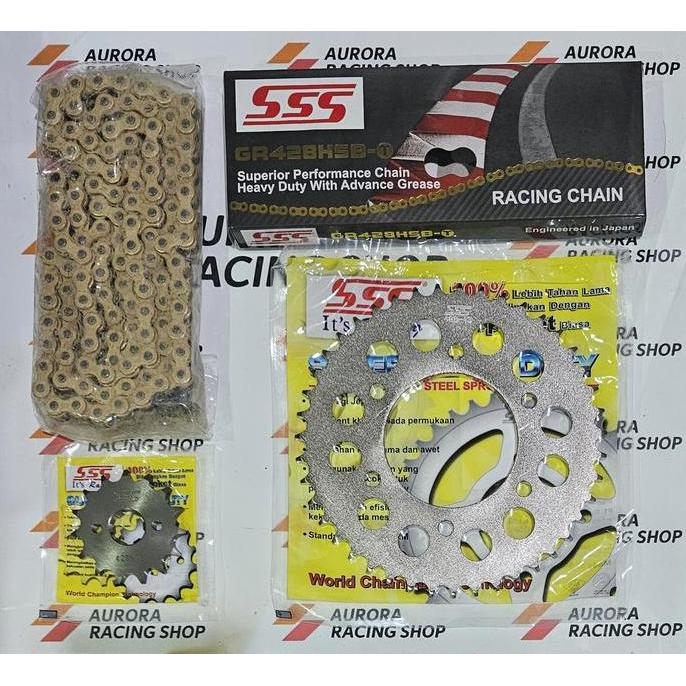 Gear Set SSS 428 Vixion Lama & Rantai SSS 428 Hsbt Gold
