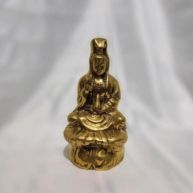 Patung Logam Kuningan Dewi Kwan Im Duduk Brass Statue Art Dekorasi