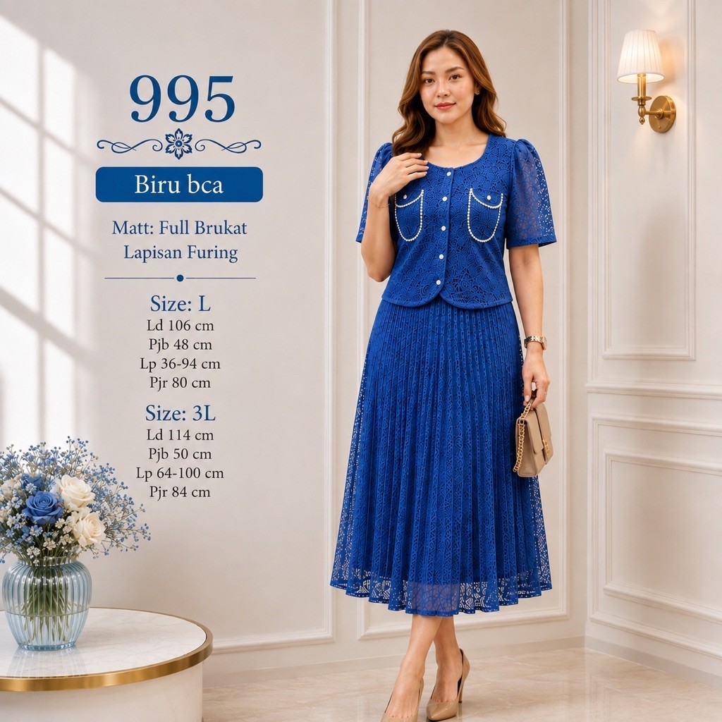 Setelan Rok Plisket Brukat 995