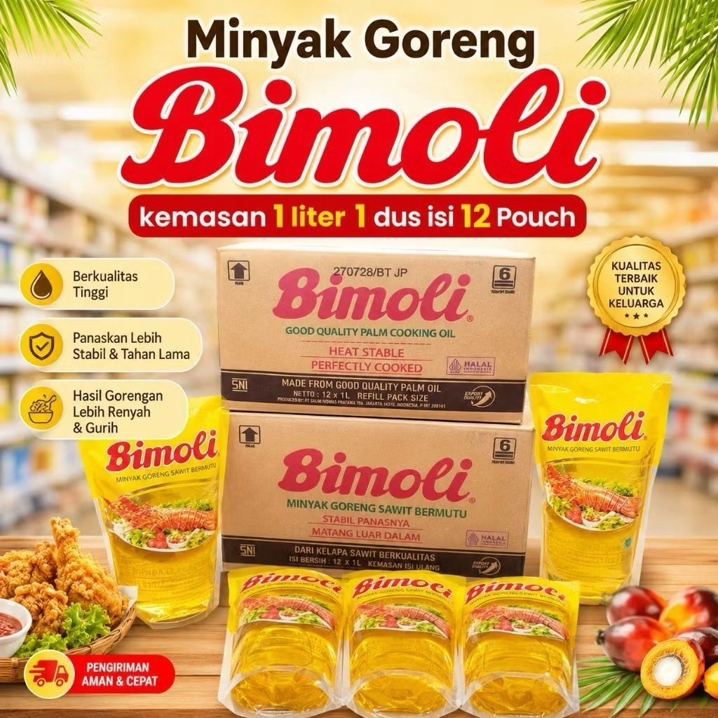 Minyak Goreng Bimoli 1 Liter Isi 12 Pcs Original | Kemasan Pouch 1L | Minyak Goreng Bimoli 1 Dus
