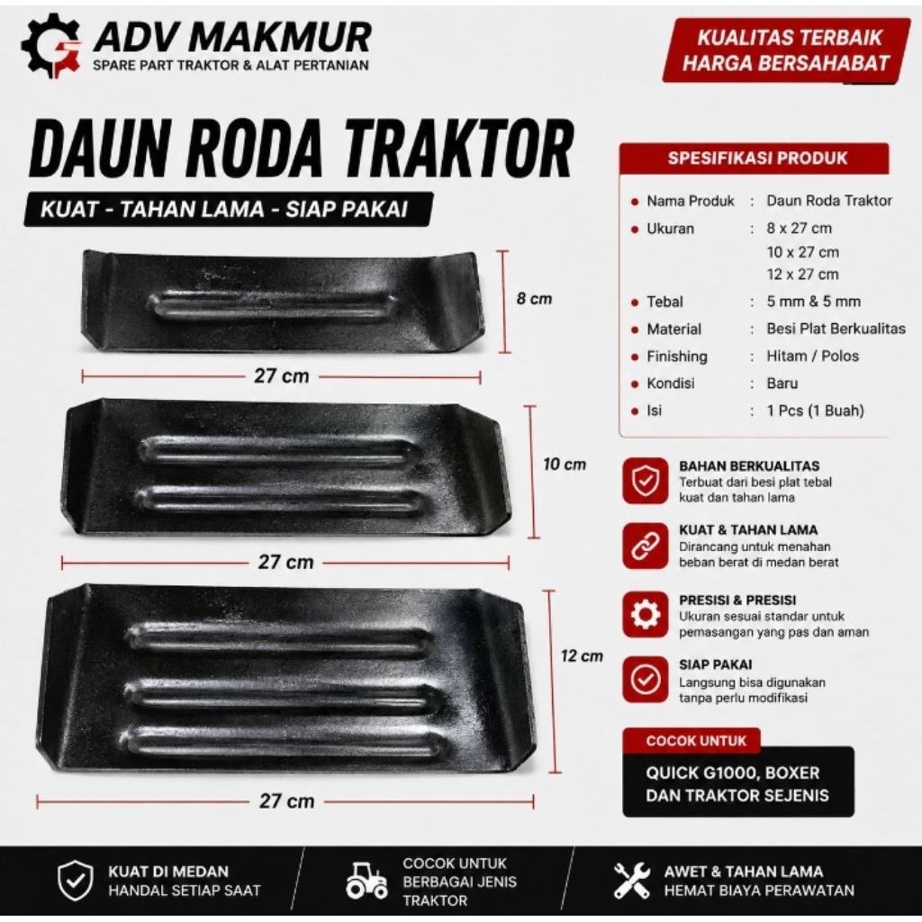 LENGKAP MURAH Daun roda traktor Quick G1000 boxer pengiwa berkualitas