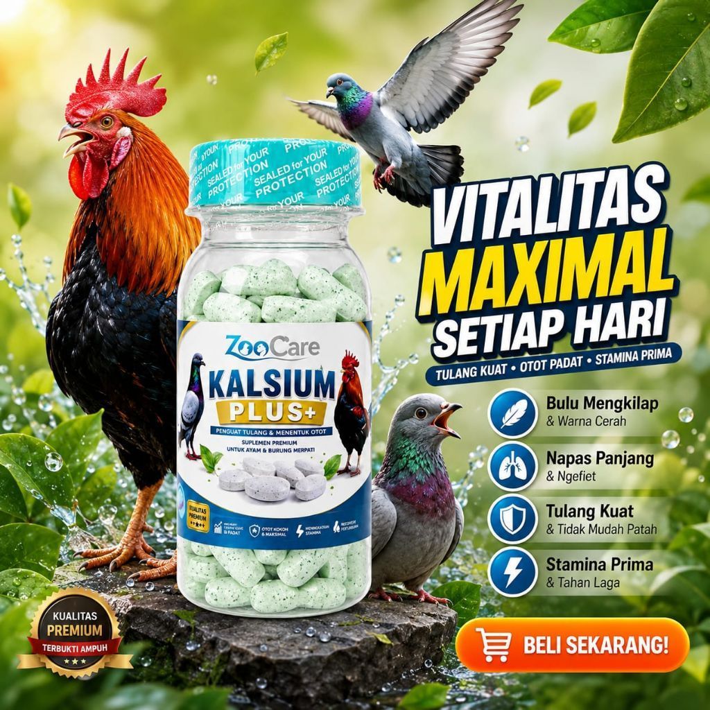 ​ZooCare KALSIUM PLUS Vitamin Suplemen Ayam Merpati Penguat Tulang Pembentuk Otot Stamina Laga