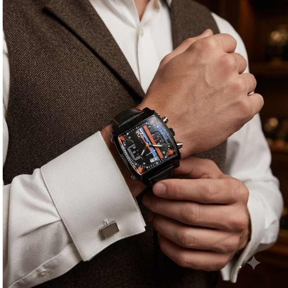 Jam Tangan Pria Chronograph Leather Strap Tag Monaco 001