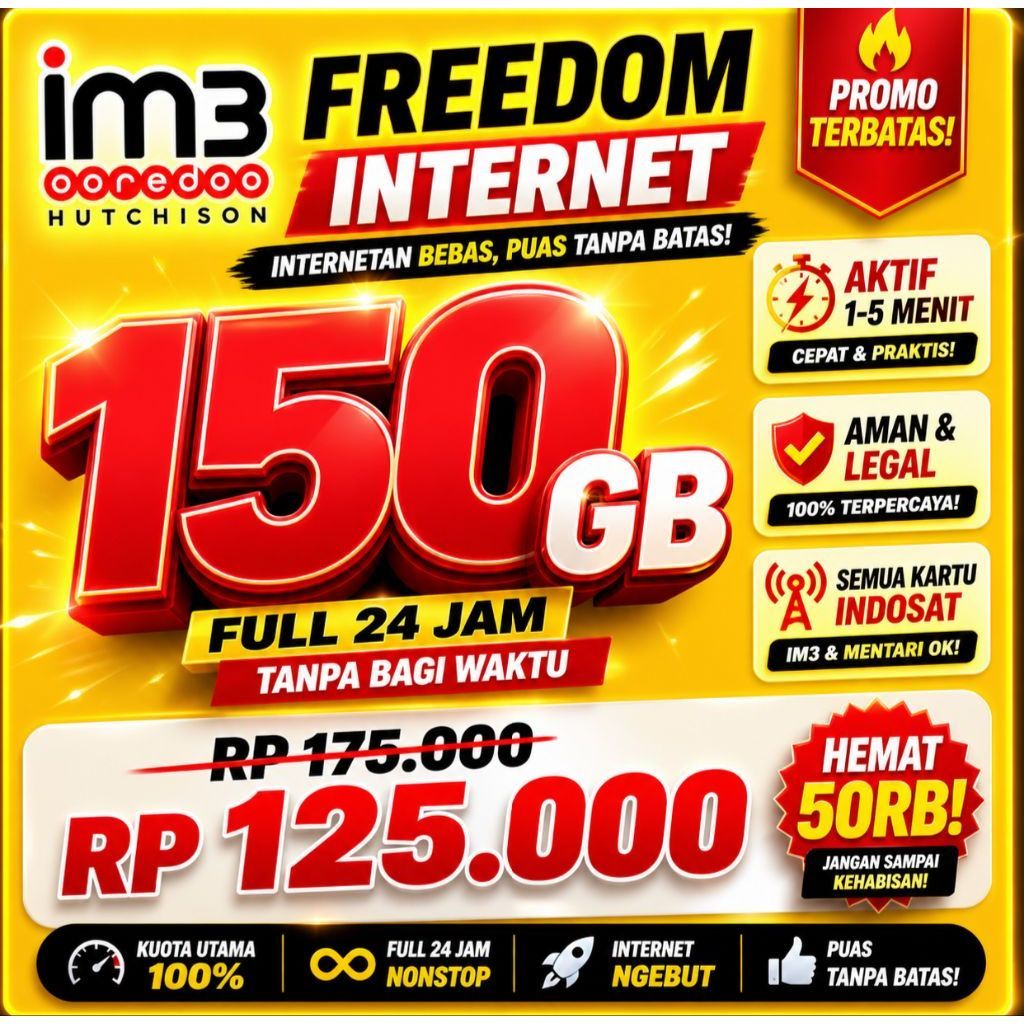 SUPER PROMO KUOTA IM3 INDOSAT 150GB FULL 28 HARI PALING MURAH
