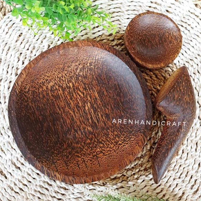 Cobek Set Kayu Aren Bulat 22Cm