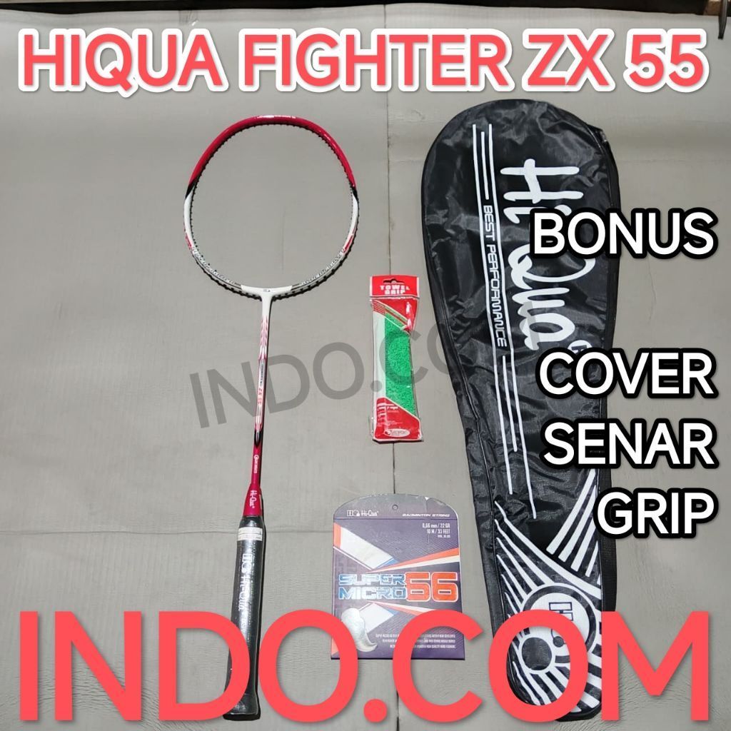 Raket Racket Badminton Bulutangkis Hq Hiqua Fighter ZX 55 Original Bonus Cover Senar Grip