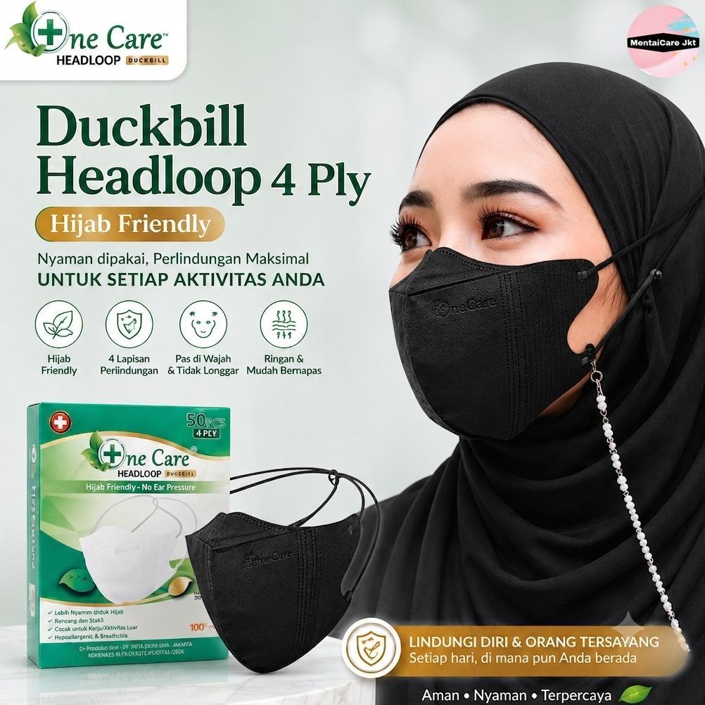 Masker Duckbill Hijab OneCare Headloop isi 50 pcs One Care Surgical Mask