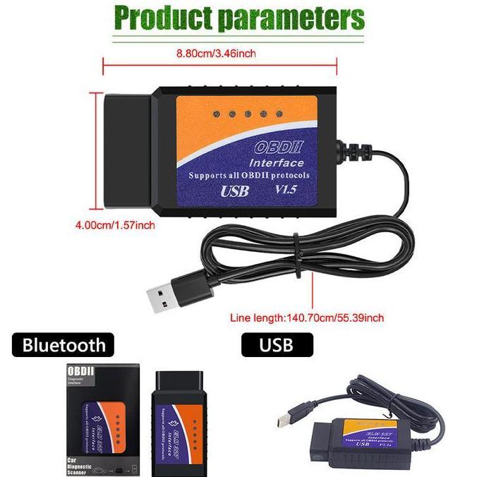 GHUNZING Scanner Mobil ELM 327 Bluetooth OBD2 / Alat Scanner Diagnostik OBD2 untuk Mobil