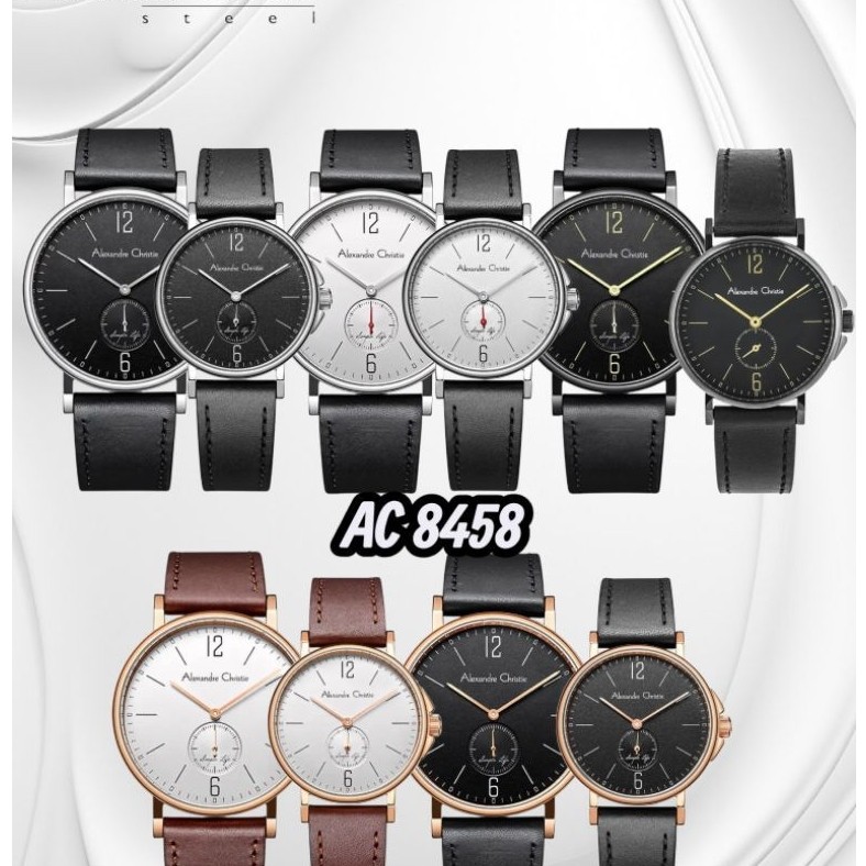 Jam Tangan Couple Alexandre Christie 8458 AC 8458 AC8458 Tali Kulit