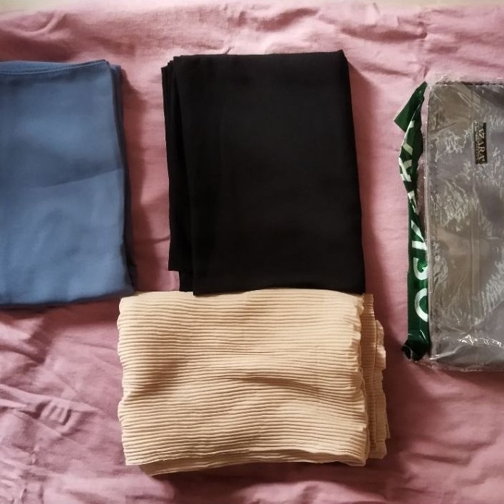 [CUCI GUDANG KILAT] Paket Borongan 4 Pcs Hijab Wanita Pashmina Ceruty Plisket Lidi Dan Azara
