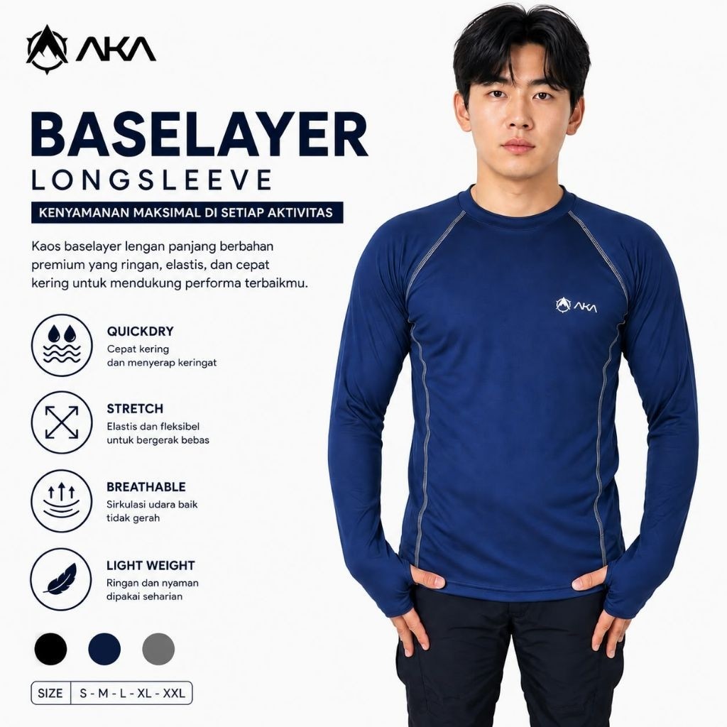 AKA - Baselayer Baju Manset Olah Raga Outdoor Lengan Panjang Manset Baselayer Gunung Pria Wanita