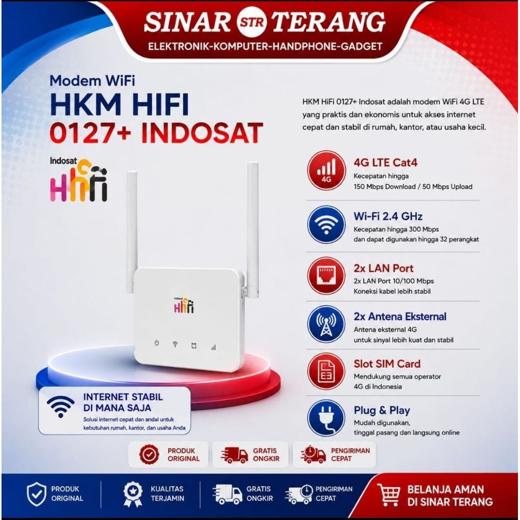 MODEM WIFI HKM HIFI 0127+INDOSAT 215GB