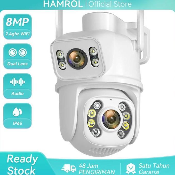 Hamrol 4K 8MP Kamera WiFi PTZ Dual Lens With Dual Screen Smart Wireless Camera  Auto Tracking Outdoo