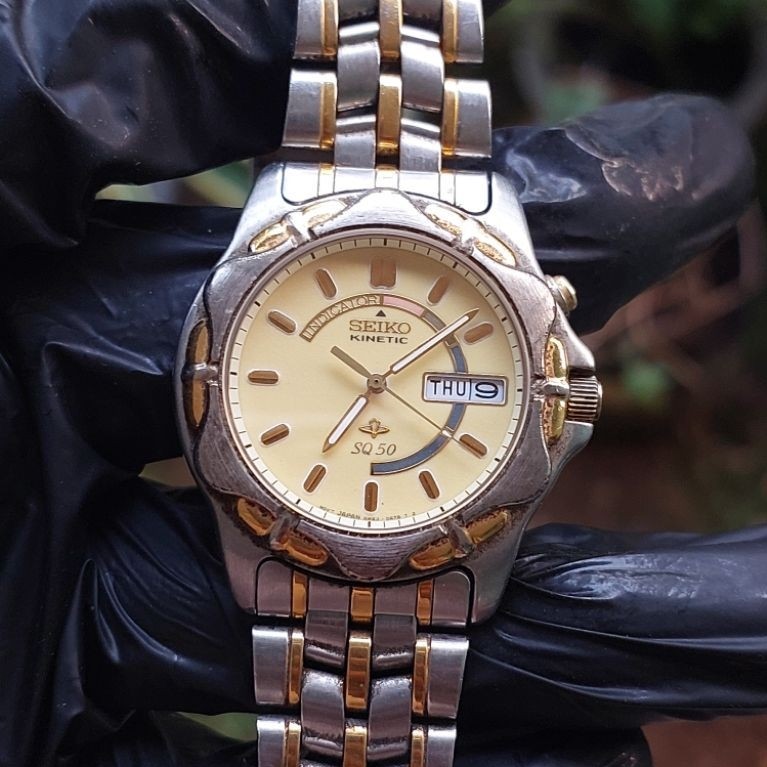 (Harga Net) Jam Tangan Seiko SQ 50 Kinetic REF. 5M43-0A50 All Original Vintage Rare Lume Dial Mesin 
