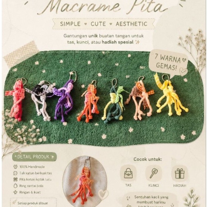 Gantungan Kunci Macrame Souvenir dengan Kartu Ucapan Custom - Tara Mix, Souvenir
