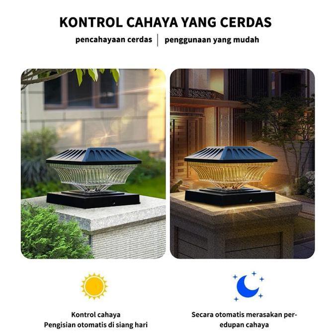 Action- 4Pcs Lampu Pilar Led Tenaga Surya Lampu Tiang Luar Ruangan Lampu Pagar Tahan Air Untuk Dekor