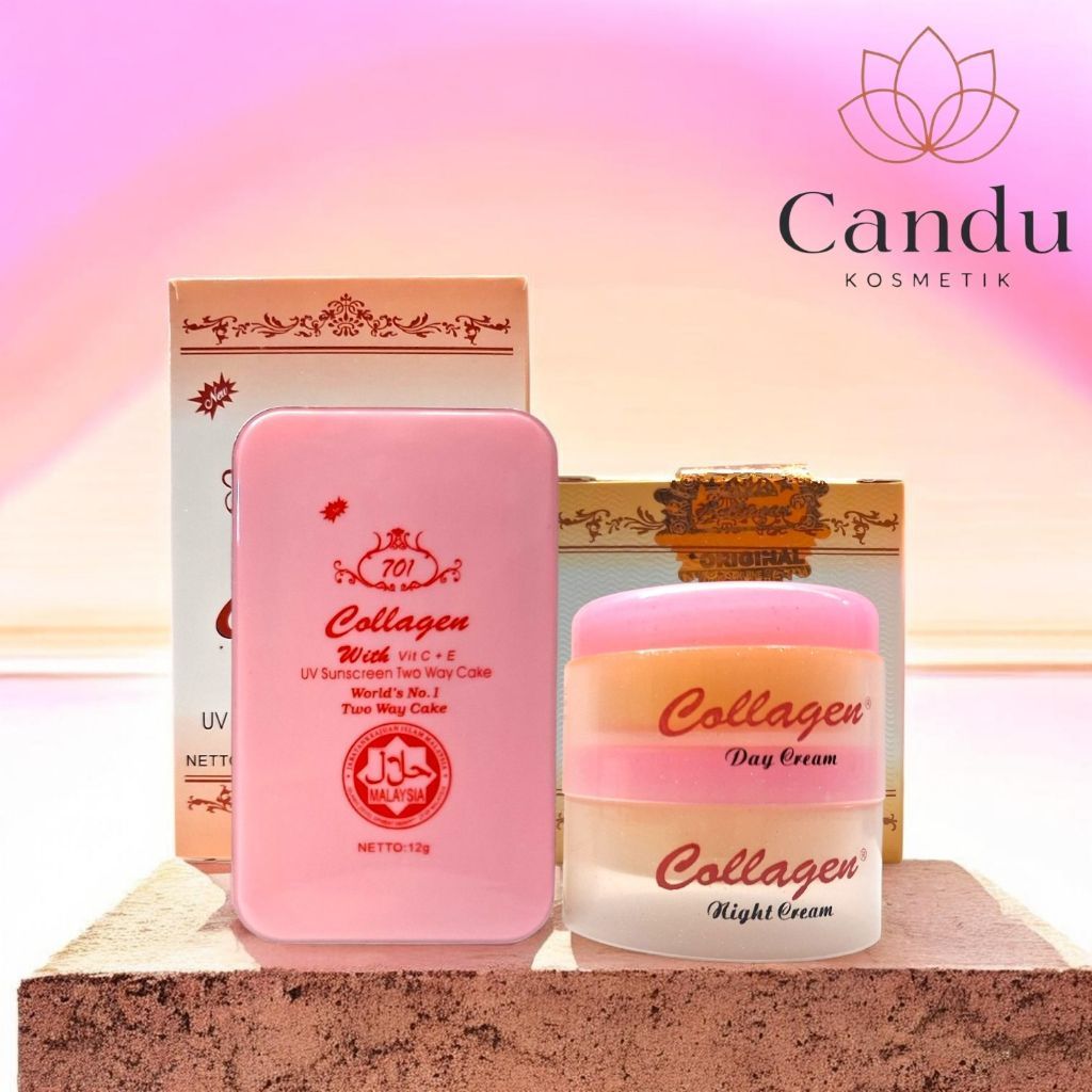 Paket Cream Collagen Siang Malam Dan Bedak