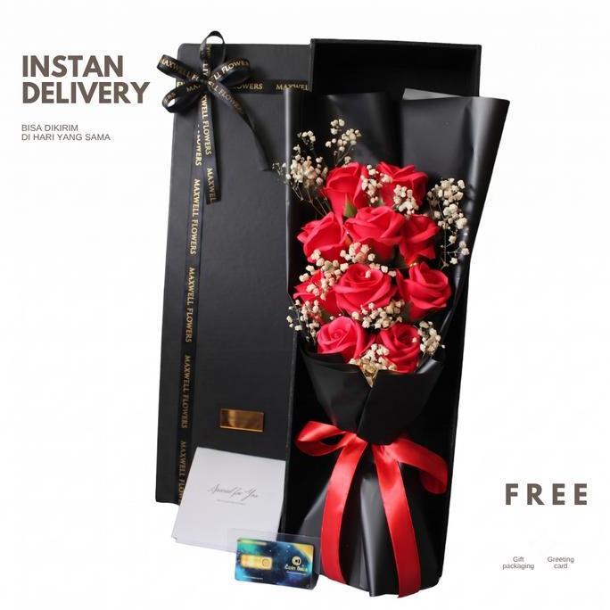 New- Hadiah Bunga Bouquet Buket Bunga Sabun Import Lampu Valentine Box