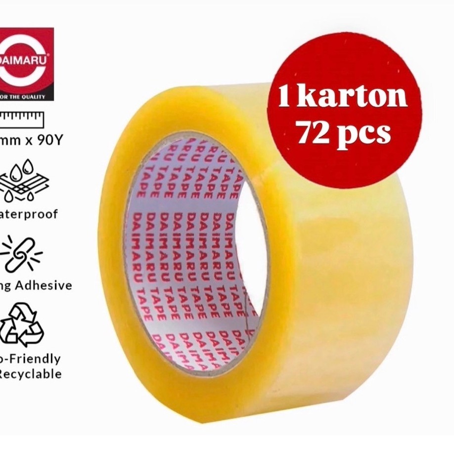 (1 KARTON) Daimaru Tape Lakban Bening / Coklat OPP 2 Inch 48mm x 90 Yard