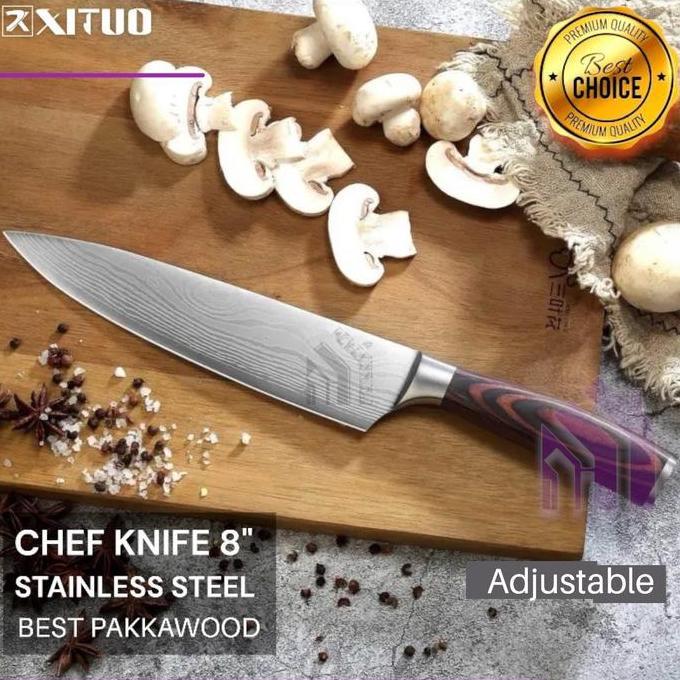 XITUO Pisau Dapur Set Chef Damascus Pattern Pisau Daging