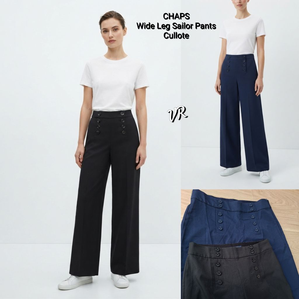 CELANA PANJANG KATUN KULOT CHAPS SAILOR WIDE LEG PANTS NAVY BLACK