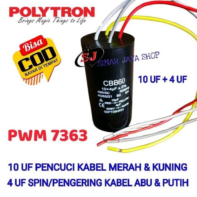 KAPASITOR / CAPASITOR MESIN CUCI POLYTRON PWM 7363 2 TABUNG 4UF+10UF BARU