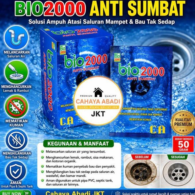 Bio2000 Anti Sumbat Saluran Air Mampet | Penghancur Lemak Rambut Kotoran Pembersih Pipa & Septic Tan