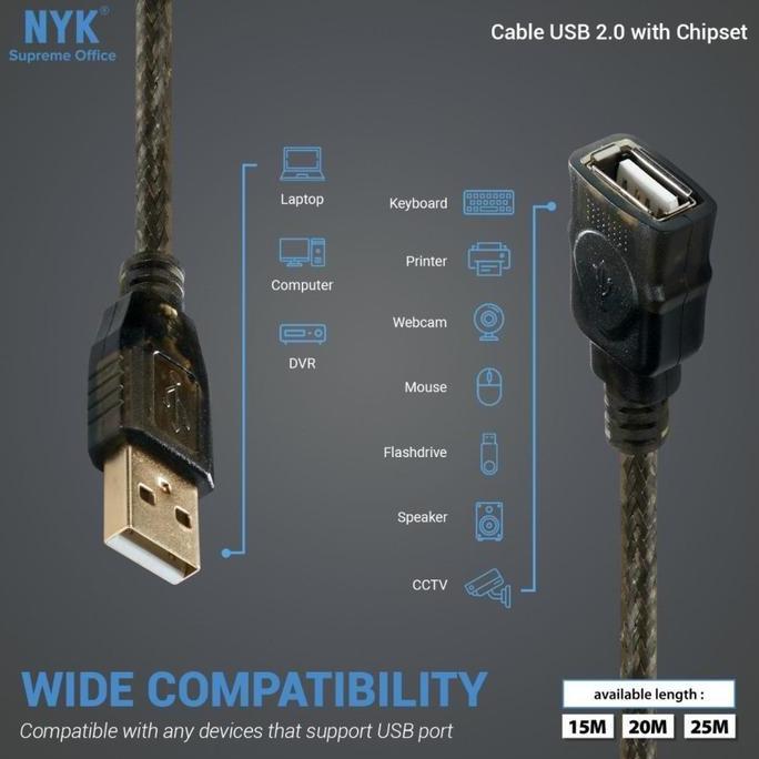 Kabel USB Extension Perpanjangan aktif 15M 20M 25M USB 2.0 Chip