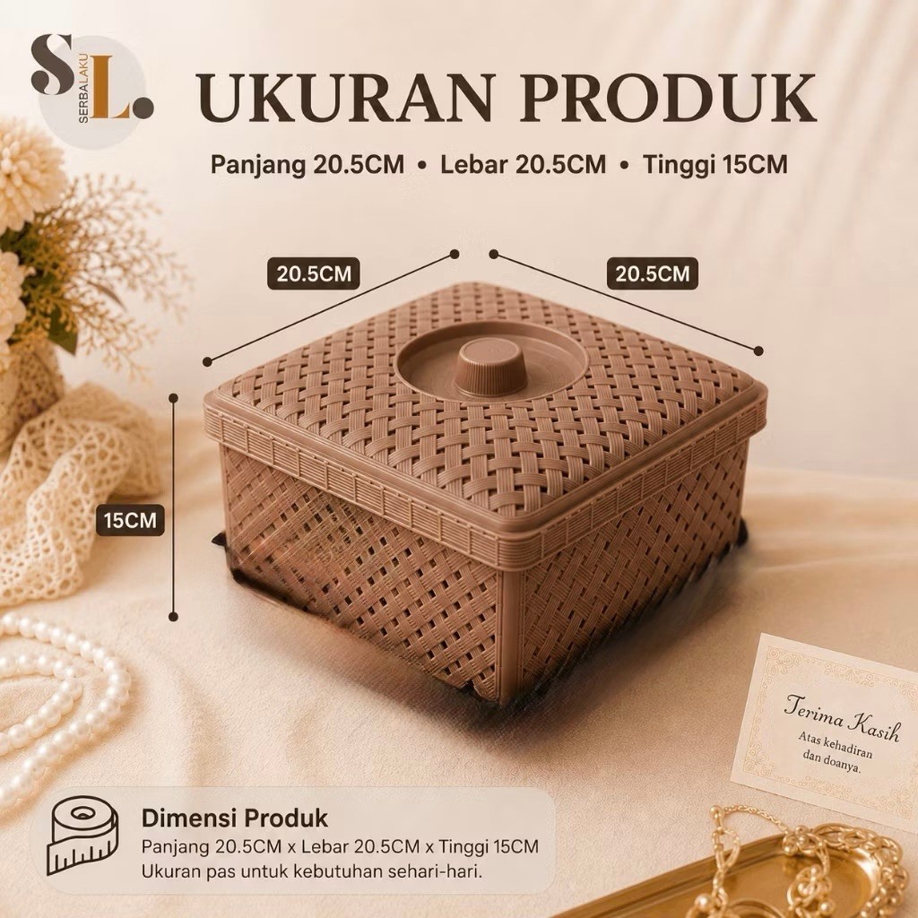 Wakul Anyam Keranjang Anyam Plastik  - Aman untuk Makanan, Warna Acak, Tutup Anyam
