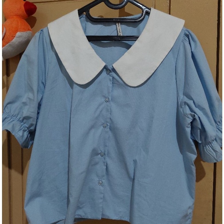 Preloved Top Atasan Biru Putih ColorBox