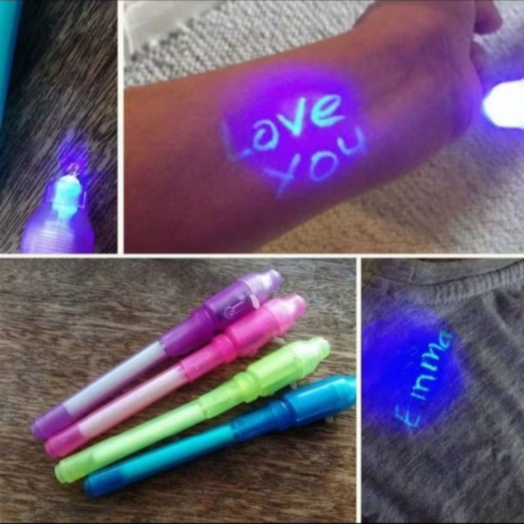 Pulpen UV ambil 2 murah / pulpen contek / pulpen sulap / pulpen lampu / pulpen ajaib sinar UV.