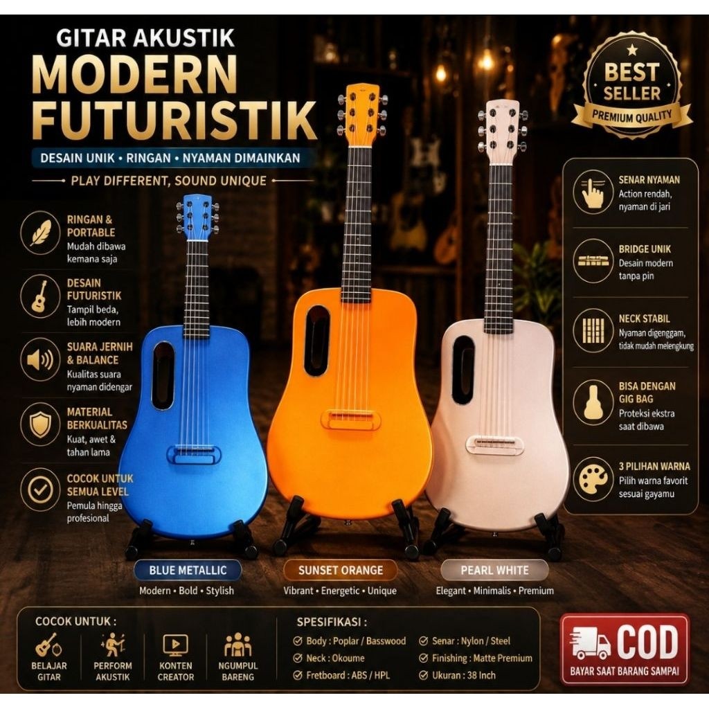 GITAR PREMIUM LAVA 3/4 FREE PACKING KAYU - SENAR CADANGAN - TANAM BESI LVA ME SENAR STRING GUITAR