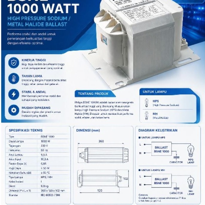 BALLAST SODIUM METAL HALIDE SONT 1000W NON PHILIPS