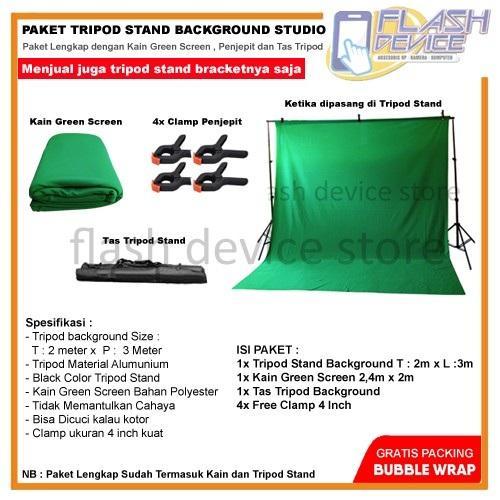 Paket Tripod Stand Background dan Green Screen 2Meter for Studio Photo