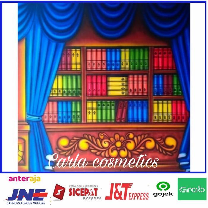 kain background foto wisuda rak buku renda biru ukuran 2,5X3M