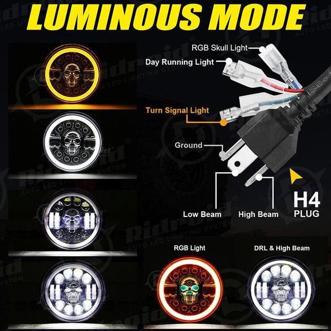 Lampu LED Mobil Lampu Sepeda Motor Lampu Tembak Daymaker Motor Modifikasi Tengkorak Wrangler 7 Inch 