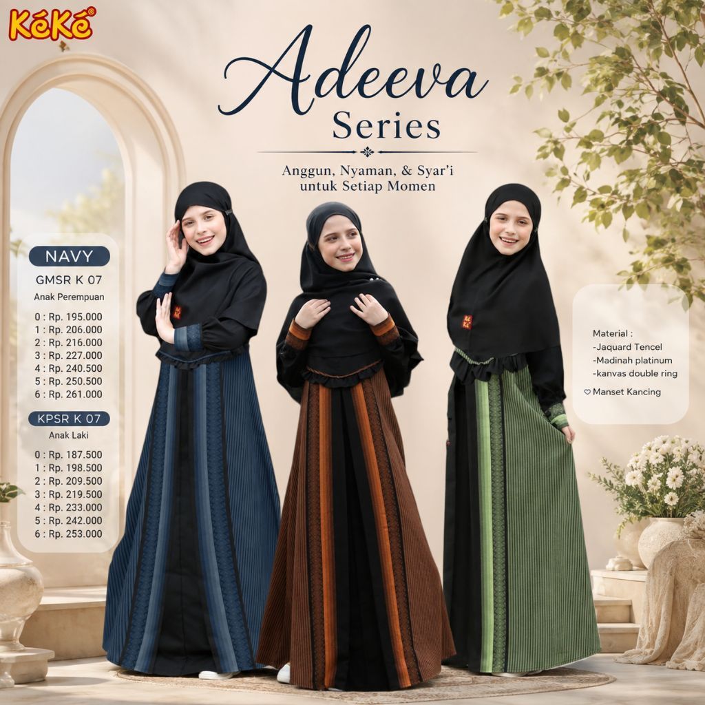 Promo Gamis Anak Keke Adeeva Series 07 Navy Green Oren Adem Kekinian Lucu terbaru