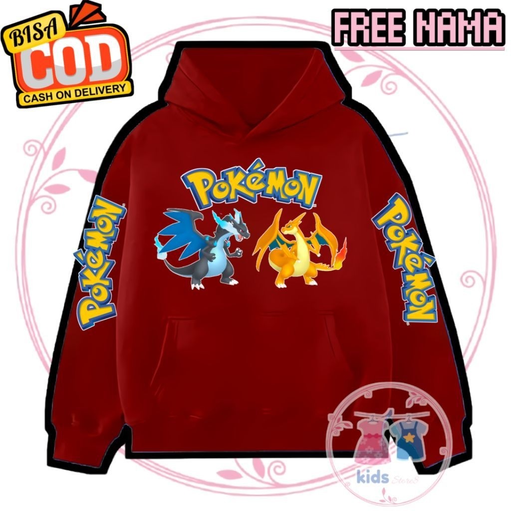 (FREE NAMA) Jaket Anak POKEMON Charizard Jaket Hoodie Anak Pokemon Legendary Atasan Hoodie Anak UNIS