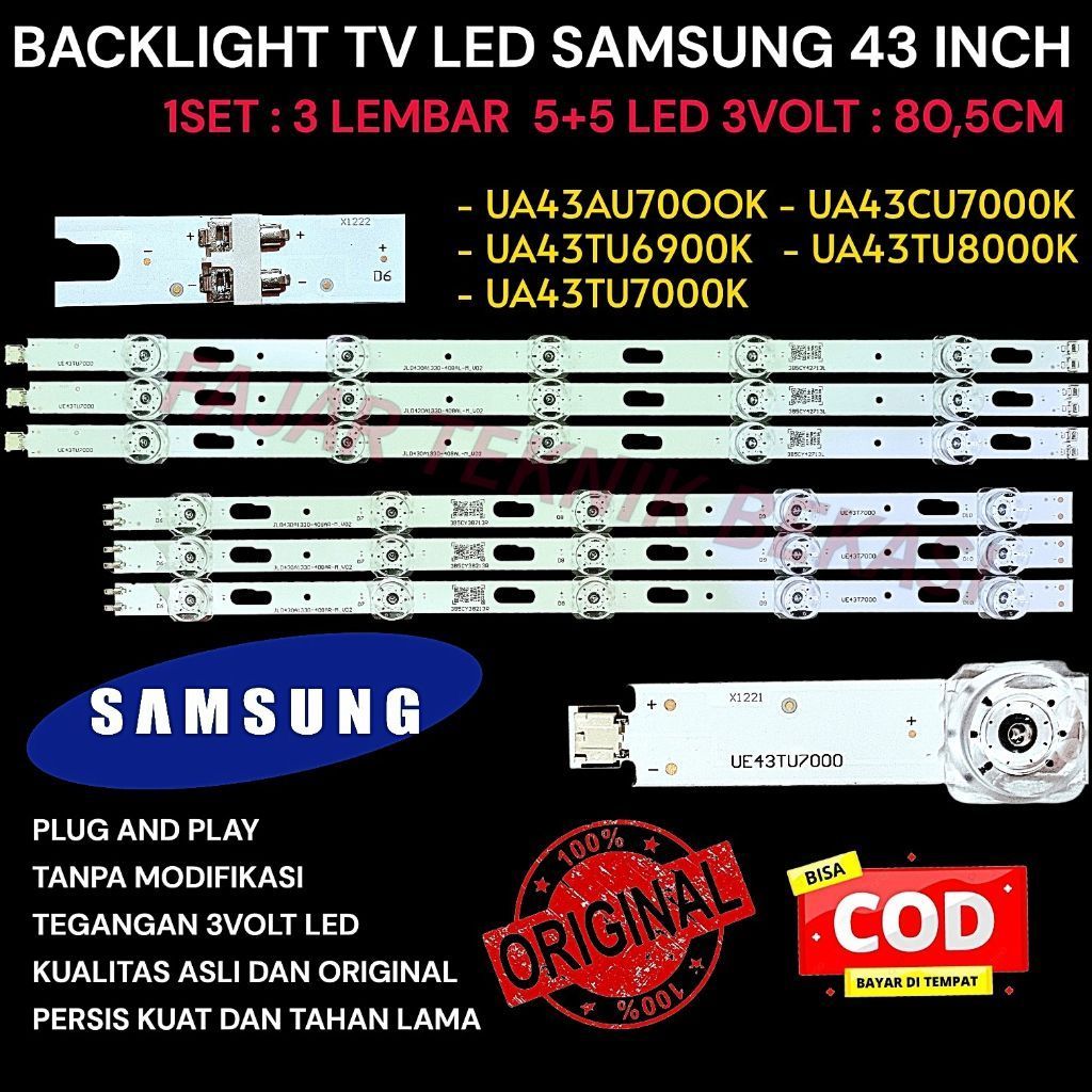 LAMPU BL BACKLIGHT SAMSUNG LED 10MATA CEKUNG 43 INCH UA43AU70OOK - UA43CU7000K - UA43TU6900K - UA43T