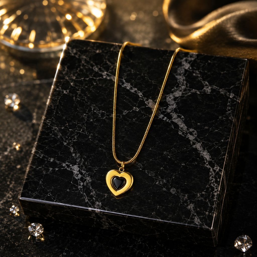 D2 kalung anting hati hitam titanium asli