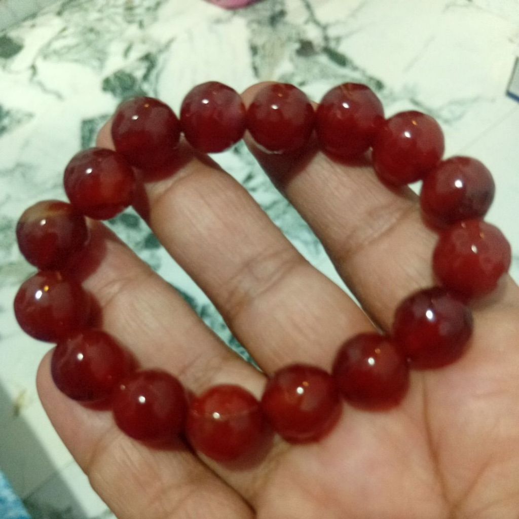 Gelang Giok Merah Maroon Kristal Pria Wanita 12 mili