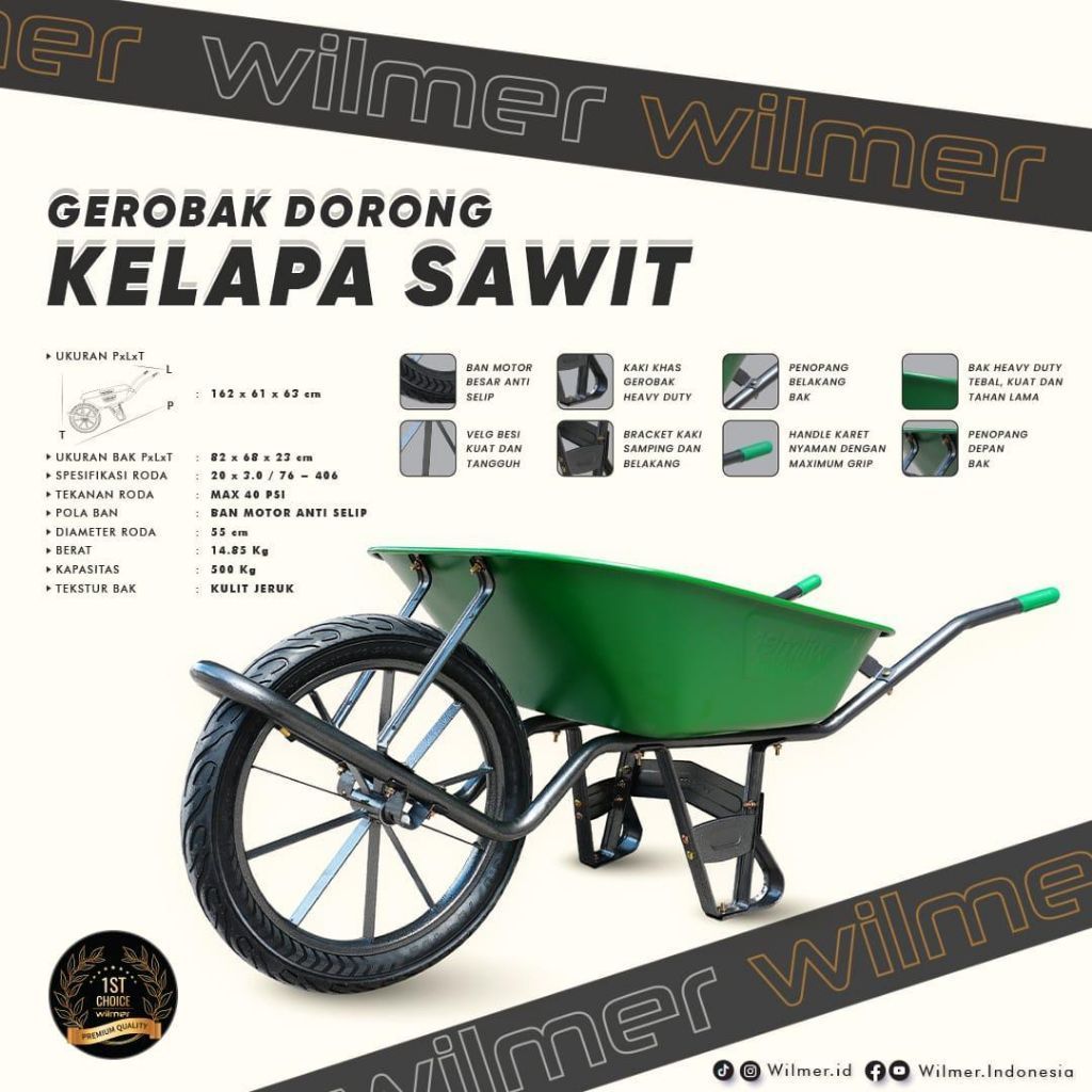 WILMER Gerobak Dorong Kelapa Sawit / Angkong Sawit - Gerobak Pasir Dorong Sorong