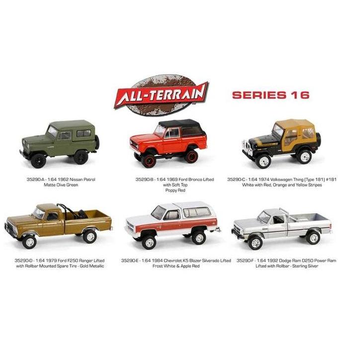 35290 Greenlight All Terrain Series 16 - 1962 Nissan Patrol - 1969 Ford Bronco Lifted with Soft Top 
