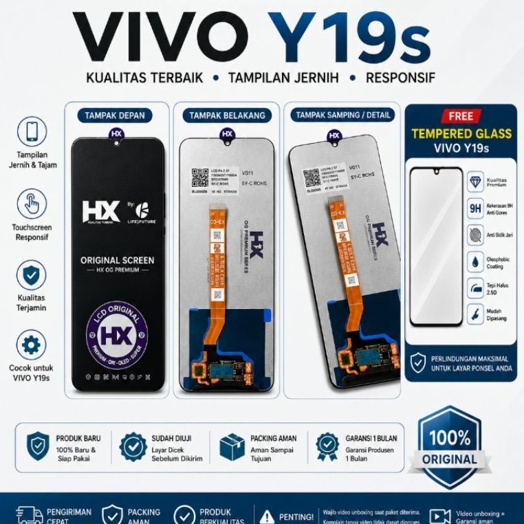 LCD Touchscreen Vivo Y19s Original HX OG Premium + Bonus Tempered Glass Anti Gores