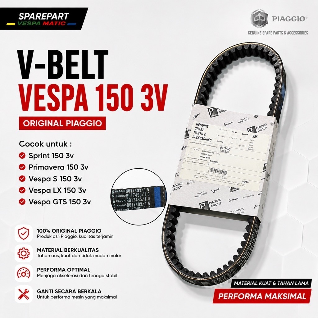 V-Belt Vespa Matic 150 3v.  Sprint 150 3v , Primavera 150 3v ,  S 150 3v , LX 150 3v , GTS 150 3v