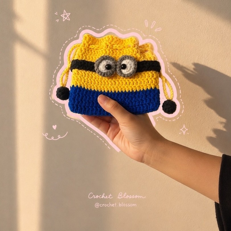 Pouch Minion Crochet Handmade | Tas Mini Rajut Karakter Minion | Dompet Rajut Unik