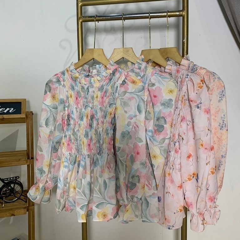 Floral Smocked Korean Blouse